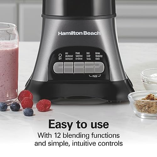 Hamilton Beach Blender and Food Processor Combo for Shakes & Smoothies, With 3 Cup Electric Food Chopper Attachment, 40 oz Glass Jar, Blender Travel Cup, 700 Watts Peak Power, Gray & Black (58163)