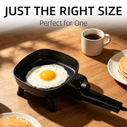 I-Keukenn 7" Electric Skillet with Lid, Non-Stick Ceramic Electric Frying Pan, 600W Single-Serve Grill with Adjustable Temperature Control for Pancakes, Eggs & Sausage