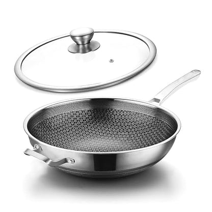 Toutrop Wok Pan,Hybrid Nonstick 14 Inch Wok with Lid,Induction Non Stick Stainless Steel Large Deep Woks&Stir-Fry Pans,Stay-Cool Handle Skillets,PFOA Free Cookware