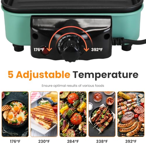 TeqHome 1500W Electric Indoor Grill,2 in 1 Smokeless Raclette Table Grill for Kitchen,Barbecue Korean BBQ Grill with Grill Net,Non-Stick Cooking Removable Plate & 5 Temperature Control，Dishwasher Safe