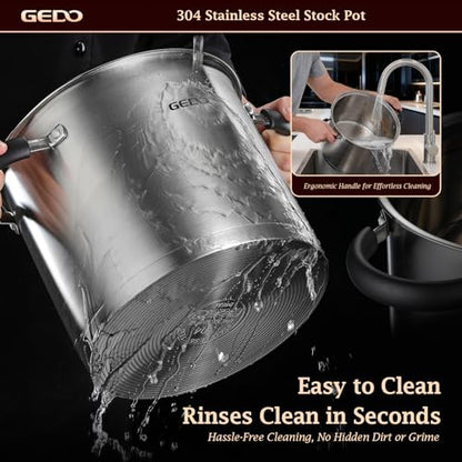 GEDO Food-Grade 304 Stainless Steel Stock Pot, Thickened Cooking Pot with Tempered Glass Lid, Heat-Resistant Handles, Fits All Stovetops for Soup Stew Canning, Dishwasher Safe (10, Quarts)