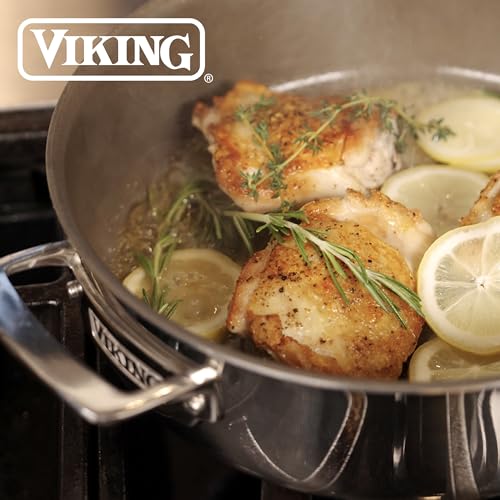 Viking PureGlide Pro 3-Ply Nonstick Sauté Pan with Lid, Made without PFAS, 4.5-Quart Induction Deep Frying Pan with Helper Handle, Metal Utensil Safe Titanium Nonstick Surface, Oven Safe to 600F