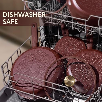 CAROTE Pots and Pans Set Nonstick, 16pcs Cookware Set Nonstick Non-Toxic & PFOA&PFOS-Free, Dishwasher, RV/Camping Cookware Set, Cooking Pots with Lids,Wine Red