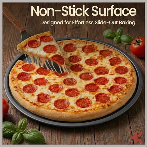 Bakken Swiss Pizza Tray Set 3-Piece – Gray Coating, Non-Stick, Round Steel Pizza Pans - Dishwasher Safe, Premium Bakeware for Home Cooking