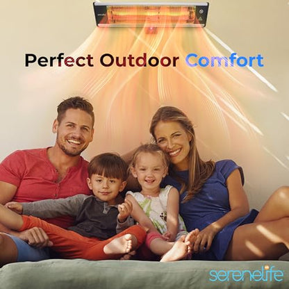 SereneLife Infrared Patio Heater, Wall-Mounted Electric Heater with Remote Control, 1500W, IP65 Approved, Odorless, Indoor/Outdoor for Patio, Restaurant, Backyard, Garage, Decks