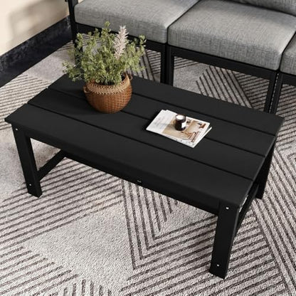 Patio Kingdom HDPE Outdoor Patio Furniture Set, 11-Piece Sectional Set with 3-Seat Sofa, 4 Armchairs & 4 Tables, All-Weather Couch with Grey Washable Cushions for Porch (Black Frame)