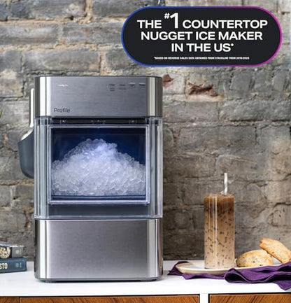 GE Profile Opal 2.0 Ultra Nugget Ice Maker with Scale Inhibiting Filter, Scoop Included, 38 lbs in 24 Hours, Pellet Ice Machine with WiFi & Smart Connected, Stainless Steel