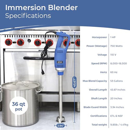 TK Commercial Immersion Blender 750W Heavy Duty for Restaurants - 20" Shaft