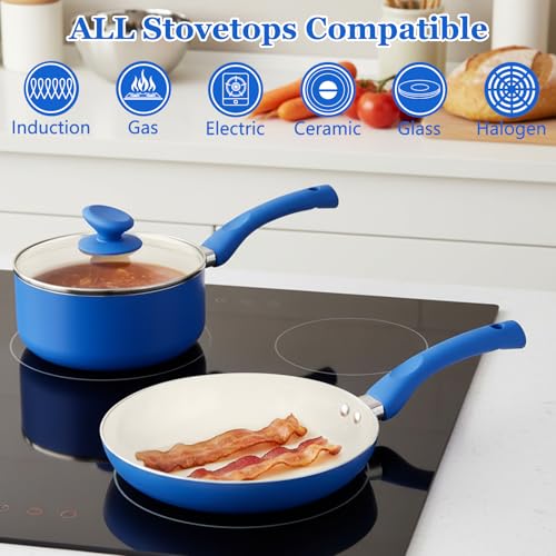 PRAMEDIA 12-Piece Pots and Pans Set Nonstick, Ceramic Cookware Set with Stay-Cool Bakelite Handles, Non-Toxic Induction Cooking Set, Cobalt Blue Kitchen Essentials, PFOA & PTFE Free