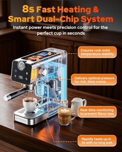 BYESHOP 20 Bar Compact Espresso Coffee Machines with Milk Frother for Home