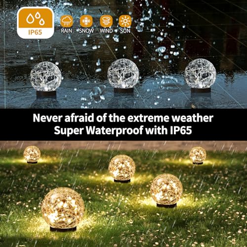 JKIMK Solar Globe Lights Outdoor Waterproof-Solar Balls Garden-Cracked Glass Ball Solar Lights Outdoor-Solar Orbs Outside-Outdoor Decorations Patio & Yard Lawn Backyard Decor (GUO-XBQ-5-5-5)
