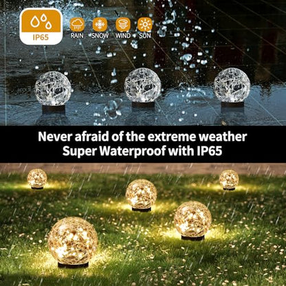 JKIMK Solar Globe Lights Outdoor Waterproof-Solar Balls Garden-Cracked Glass Ball Solar Lights Outdoor-Solar Orbs Outside-Outdoor Decorations Patio & Yard Lawn Backyard Decor (GUO-XBQ-5-5-5)