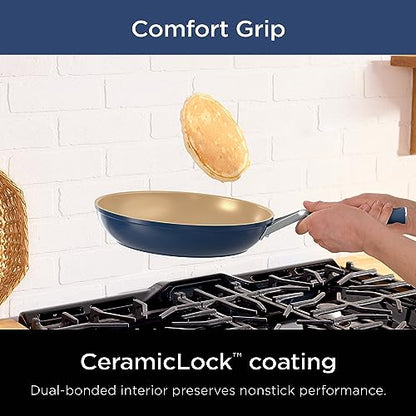 Ninja Ceramic Cookware Set, Extended Life 11-Piece Kitchen Cookware Sets with Comfort Grip, Nonstick Fry Pans, Pots, PTFE Free, Oven & Dishwasher Safe, Stovetop Compatible, Navy Blue, CW49011