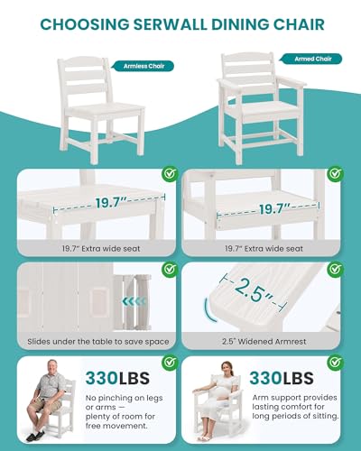 SERWALL 59" Patio Dining Set for 6, w/ 1 Table & 6 Chairs, White