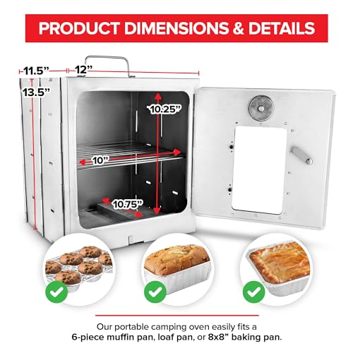 Modern Innovations Portable Camping Oven, Folding Camping Stove for Baking Cinnamon Rolls, Breads, and Muffins, Outdoor Portable Oven for Use with Wood Burning Fire, Propane Stoves, Campers, and More