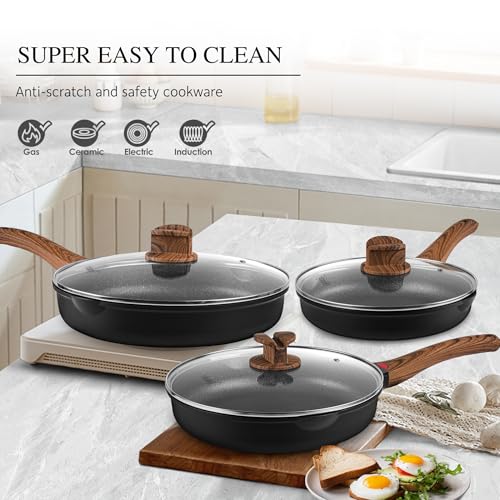 Vinchef 8" Non Stick Frying Pans, Skillet with Lid Used for All Stoves, Induction Non Toxic Cookware, Cooking Pans Nonstick Capable of Kitchen