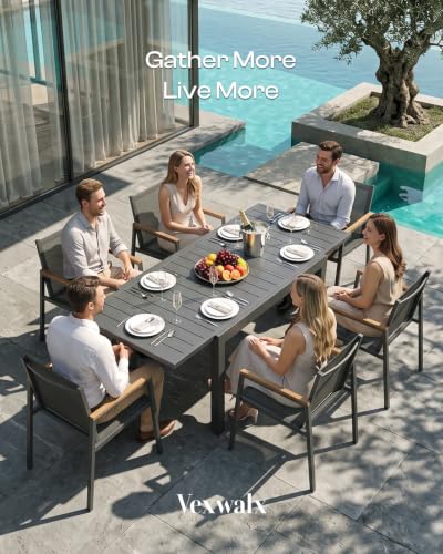 Vexwalx Aluminum Outdoor Dining Set for 6, 79" Expandable Table & Chairs