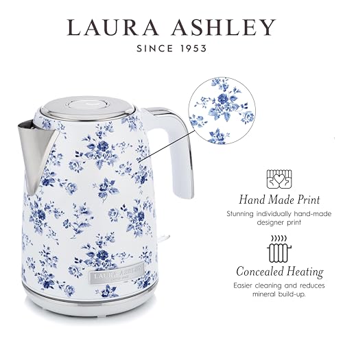 Laura Ashley Stainless Steel Electric Kettle 1.7 Liter - 1500W Rapid Boil Electric Kettles for Boiling Water - Electric Tea Kettles Automatic Shut Off - Overheat & Boil Dry Protection Jug Kettle
