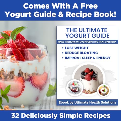 Ultimate Probiotic Yogurt Maker XL with 50% More Capacity, Adjustable Time & Temp Control, Make Trillions of Live Probiotics at Home to Support Gut Health, UNLIMITED LIFETIME WARRANTY (12-Jar Model)