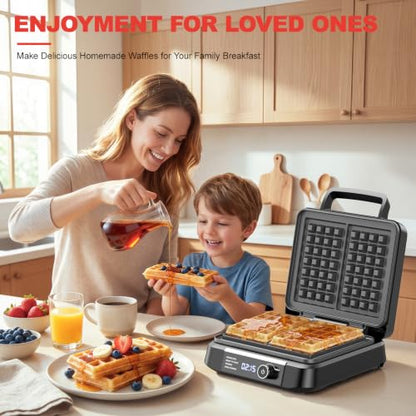 Waffle Maker, 8 Browning Levels Smart LED Digital Timer, Audible Ready Beep