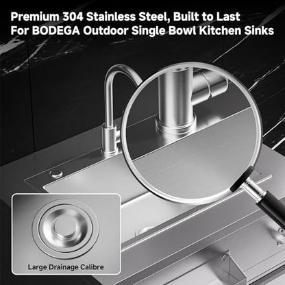 BODEGA Stainless Steel Single bowl kitchen sink Cabinet With hose hookup and Faucet, Outdoor Kitchen Sink with Storage, Brake Wheels & Spice Rack, All-Weather Sink, Use For RV, Yard,Garage,Restaurant.