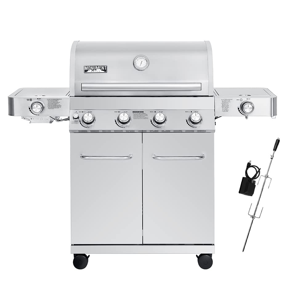 Monument Grills Larger 4-Burner Propane Gas Grills Stainless Steel with Rotisserie Kit(2 Items)