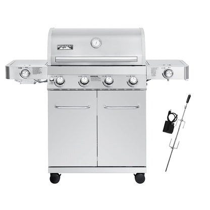 Monument Grills Larger 4-Burner Propane Gas Grills Stainless Steel with Rotisserie Kit(2 Items)