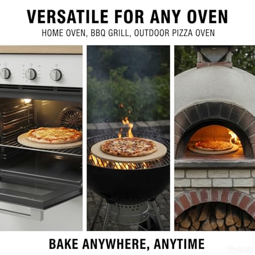 LAMPIZZERIA 14-inch Round Pizza Stone for Oven & Grill Cordierite Baking Stone for Pizza Bread Crispy Crust BBQ, Camping & Outdoor Cooking Stone with High Heat Resistance
