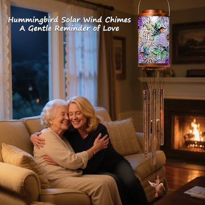 Hummingbird Solar Wind Chimes for Outside, Garden Gifts for Women,Solar Lantern Outdoor Waterproof Lights for Balcony, Porch, Backyard, Birthday Gifts for Mom Grandma Wife (1Pack)