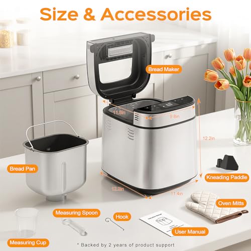LCKSMAL 2.5LB Bread Maker with Built-in Electronic Scale, 25-in-1 Bread Machine, Beginner-Friendly with Adjustable Baking & Fermentation, Non-Stick Easy-Clean Pan, Quiet, 15H Delay, Recipes, White