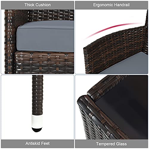 COSTWAY 8PCS Rattan Patio Furniture Set, Outdoor Wicker Rattan Chairs with Coffee Table, Rattan Cushioned Conversation Set for Backyard Balcony Porch Poolside, Grey