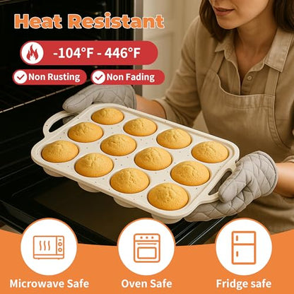 POSOSTO 2Pack Silicone Muffin Pan For Baking With Metal Reinforced Frame, 12 Cup Regular Size Nonstick Cupcake Pan, BPA Free Silicone Muffin Tray, Cupcake Baking Pan Molds for Oven