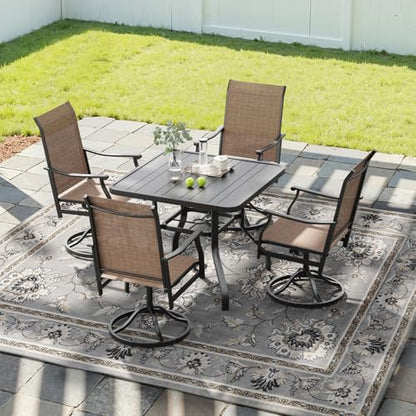 Soohow Patio Dining Set for 4, 5 Piece Outdoor Table and Chairs Set, 4 x Swivel Patio Chairs with Textilene Fabric and 35"x35" Outdoor Dining Table with 1.57" Umbrella Hole for Poolside, Backyard