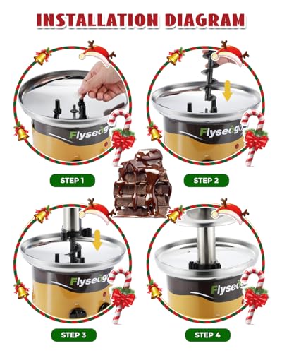 Flyseago Chocolate Fountain Machine 4 Tiers Cheese Fountain Perfect for Nacho Cheese, Chocolate Sauce, Wedding, Party