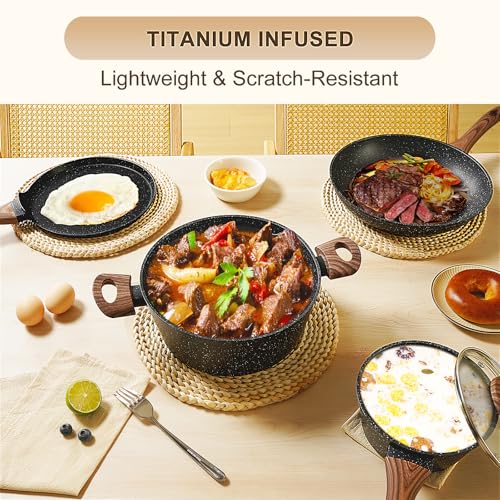 EWFEN Nonstick Pots and Pans Set, 25-Piece Ceramic Cookware Set, Induction Kitchen Cooking Set with Frying Pans Saucepans & Utensils, Healthy Non-toxic, PFAS/PTFE/PFOA Free, Black