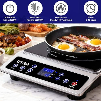 OSTBA 1800W Portable Induction Cooktop, Large Heating Coil Countertop Induction Burner, 10 Power Levels & 120–460°F Temperature Control, 3H Timer, Keep Warm, ETL Certified