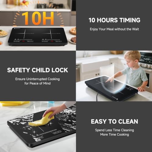 AMZCHEF Double Induction Cooktop, 1800W 2 Burner, ETL Certified