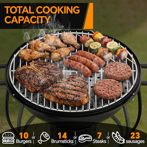 Portable Charcoal Grill with Fan-Assisted Airflow, 17-Inch Small Kettle BBQ Grill, Built-In Thermometer, Lift-Out Charcoal Tray for Camping, Tailgating, Patio, Backyard
