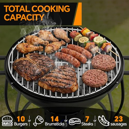 Portable Charcoal Grill with Fan-Assisted Airflow, 17-Inch Small Kettle BBQ Grill, Built-In Thermometer, Lift-Out Charcoal Tray for Camping, Tailgating, Patio, Backyard