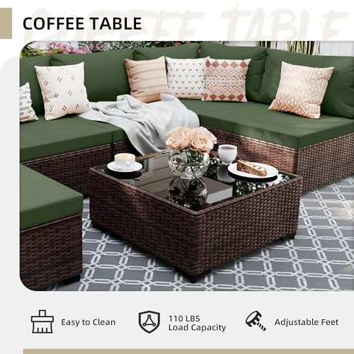 UPHA 7-Piece Wicker Patio Furniture Set with Coffee Table, Green