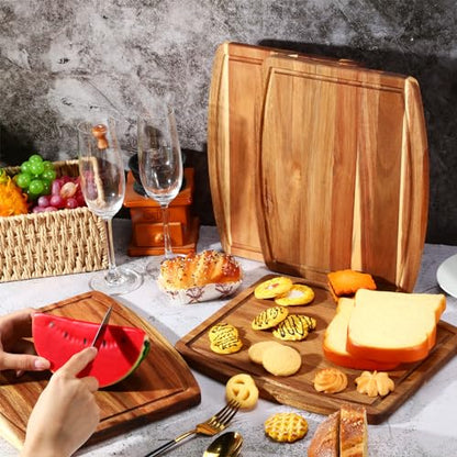Kigley 10 Pcs Acacia Wood Cutting Boards Bulk for Laser Engraving Wooden Dinner Plates with Groove Chopping Charcuterie Board Carving Tray for Holiday Housewarming Party Gifts (10 x 12 Inch)