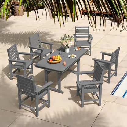 Homenjoy 7 Piece Patio Dining Set, 66" Rectangle HDPS Weather Resistant Outdoor Table & 6 Patio Chairs Set with 1.96" Umbrella Hole, Heavy Duty Chairs for Backyard Balcony Deck, Grey