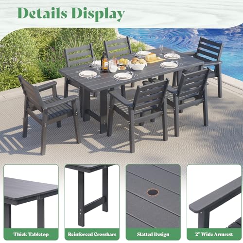 AMERLIFE 7-Piece Outdoor Dining Set for 6, 71" HDPE Patio Table, Grey