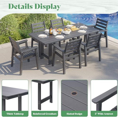 AMERLIFE 7-Piece Outdoor Dining Set for 6, 71" HDPE Patio Table, Grey