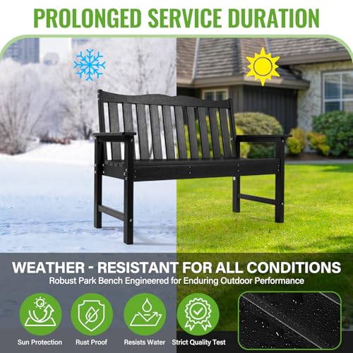 Backyard Expressions Poly Patio Bench (800 Lb Capacity) – Weatherproof Outdoor Bench, Low Maintenance, Heavy-Duty Recycled Material – Ideal for Porch, Patio & Park (Black Woodgrain Look)
