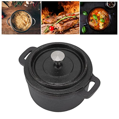 Acouto Small Castn Pot Dutch Oven Cast Iron Pot with Lid - Traditional Double Thickened Insulation Cooking Ergonomic Handle for Baking 7 Quart Capacity Heavy Duty Versatile
