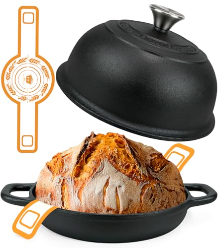 5QT Pre-Seasoned Cast Iron Dutch Oven For Bread Baking, Dutch Oven with Domed Lid, Sourdough Bread Baking Supplies, Multi-Functional Bread Pan For Baking, Frying, Roasting