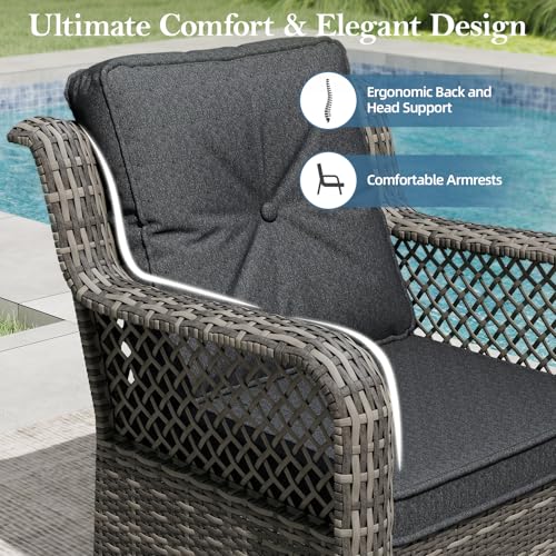 Mvpipi Patio Bistro Sets 3 Pieces with 360° Swivel Chairs Set of 2 - Outdoor Patio Furniture Set with PE Wicker Chairs and Side Table, Patio Conversation Sets for Porch, Garden, Balcony, Dark Gray