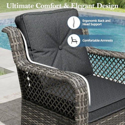 Mvpipi Patio Bistro Sets 3 Pieces with 360° Swivel Chairs Set of 2 - Outdoor Patio Furniture Set with PE Wicker Chairs and Side Table, Patio Conversation Sets for Porch, Garden, Balcony, Dark Gray