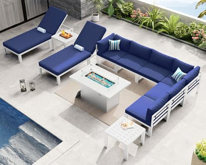 NICESOUL 11 Piece Oversized Luxury Aluminum Outdoor Sectional Sofa with Lounge, Weather Resistant Modular Patio Furniture Set, 500 lbs Heavy Duty Conversation Couch for Poolside Garden, Navy Blue